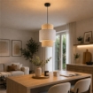 LAMPADARIO STILE INDUSTRIAL 30X44 CM CON PARALUME CREMA E BIANCO