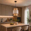 LAMPADARIO STILE INDUSTRIAL 30X44 CM CON PARALUME CREMA E BIANCO