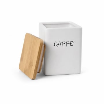 BARATTOLO QUADRATO CERAMICA CON TOP LEGNO 10X13 CM PER CAFFÈ