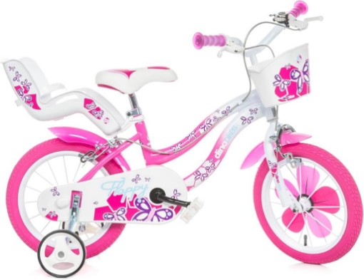 BICICLETTA FLAPPY 14 POLLICI ROSA BAMBINA CON ROTELLE SEGGIOLINO E CESTINO