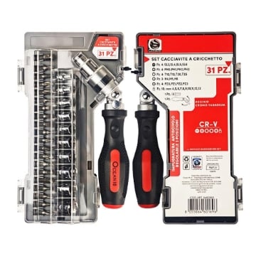 SET CACCIAVITE A CRICCHETTO IN ACCIAIO CON 31 PEZZI 