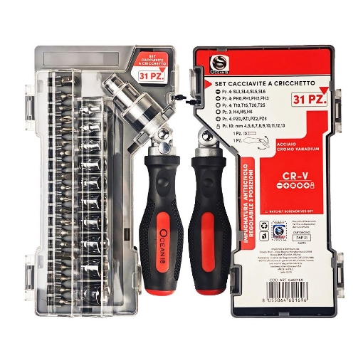 SET CACCIAVITE A CRICCHETTO IN ACCIAIO CON 31 PEZZI 