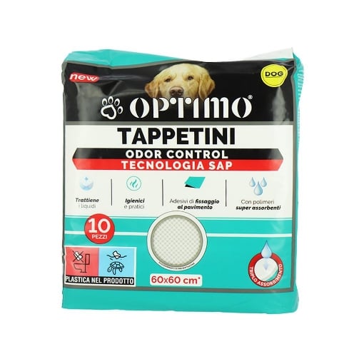 TAPPETINI OPTIMO ODOR CONTROL PER ANIMALI SUPER ASSORBENTI - 10 PEZZI 60X60 CM