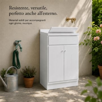 LAVATOIO-LAVAPANNI  IN POLIPROPILENE TOP LINE CON KIT DIMONTAGGIO 60X50X87H CM - COLORE BIANCO