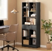 LIBRERIA MODERNA IN LEGNO CON CASSETTO CENTRALE E KIT ANTIRIBALTAMENTO, 60X26X158 CM, NERO