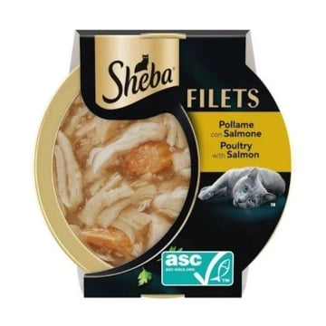 SHEBA FILETS CIBO UMIDO PER GATTI CON POLLO E SALMONE 60 G – FILETTI IN SALSA