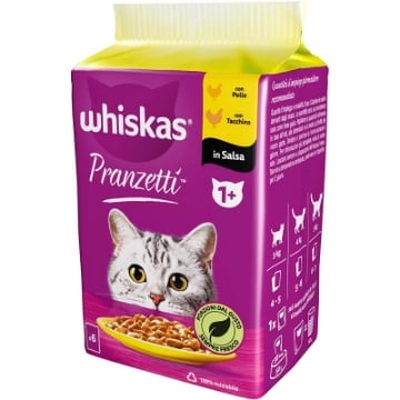 WHISKAS PRANZETTI SELEZIONE POLLO E TACCHINO 6 X 50 G – CIBO UMIDO PER GATTI ADULTI