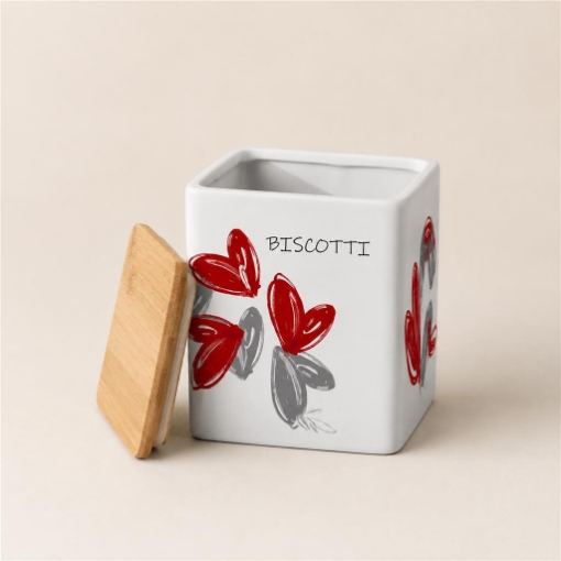 BISCOTTIERA QUADRATA IN CERAMICA ''LOVE ME'' - DIMENSIONI 13X17H CM