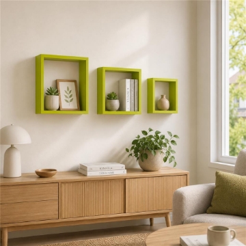 SET 3 PENSILI QUADRATI IN LEGNO DA PARETE IN TRE MISURE CON FINITURA VERDE