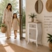 CHARM COMODINO CON CASSETTO E ANTA 48 X 34 X 77 CM COLORE BIANCO E CREMA 