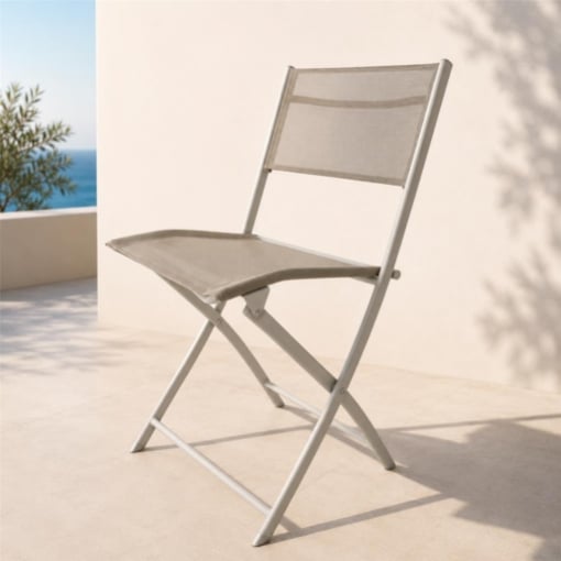 SEDIA PIEGHEVOLE DESIGN CON STRUTTURA IN ACCIAIO IN COLORAZIONE ECRU 