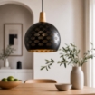 LAMPADARIO TONDO IN METALLO 30 X 106 CM IN COLORE NERO E ORO