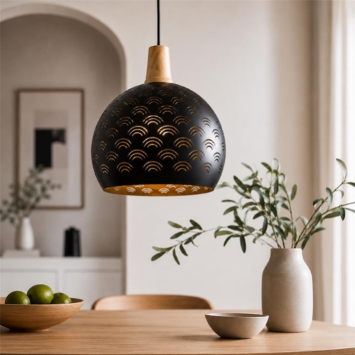 LAMPADARIO TONDO IN METALLO 30 X 106 CM IN COLORE NERO E ORO
