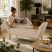 PANCA IN VELLUTO CON GAMBE IN LEGNO 117 X 40 X 60 CM IN COLORE BEIGE