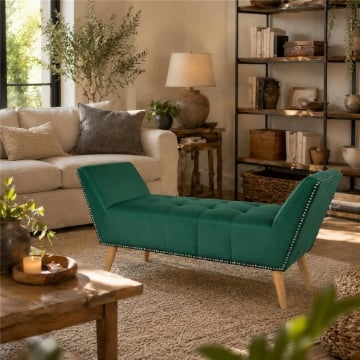 PANCA IN VELLUTO CON GAMBE LEGNO 117 X 40 X 60 CM IN COLORE VERDE