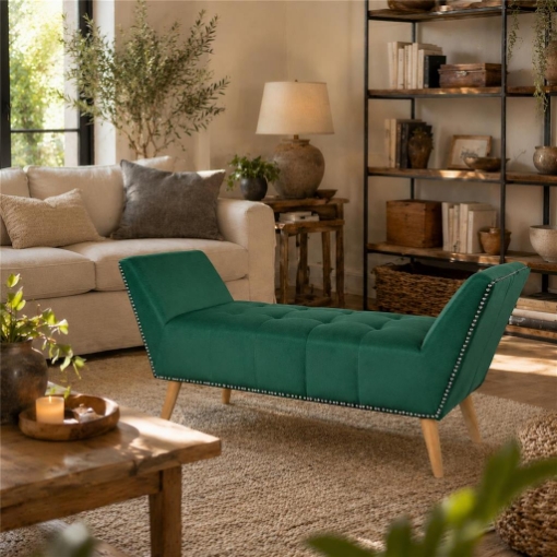 PANCA IN VELLUTO CON GAMBE LEGNO 117 X 40 X 60 CM IN COLORE VERDE