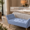 PANCA IN VELLUTO CON GAMBE LEGNO 117 X 40 X 60 CM IN COLORE CIELO