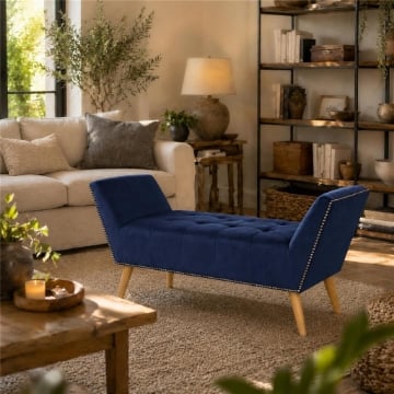 PANCA IN VELLUTO CON GAMBE LEGNO 117 X 40 X 60 CM IN COLORE BLU