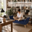 PANCA IN VELLUTO CON GAMBE LEGNO 117 X 40 X 60 CM IN COLORE BLU