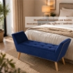 PANCA IN VELLUTO CON GAMBE LEGNO 117 X 40 X 60 CM IN COLORE BLU
