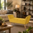 PANCA IN VELLUTO CON GAMBE LEGNO 117 X 40 X 60 CM IN COLORE GIALLO ORO