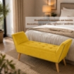 PANCA IN VELLUTO CON GAMBE LEGNO 117 X 40 X 60 CM IN COLORE GIALLO ORO