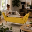 PANCA IN VELLUTO CON GAMBE LEGNO 117 X 40 X 60 CM IN COLORE GIALLO ORO