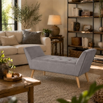 PANCA IN VELLUTO CON GAMBE LEGNO 117 X 40 X 60 CM IN COLORE GRIGIO