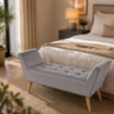 PANCA IN VELLUTO CON GAMBE LEGNO 117 X 40 X 60 CM IN COLORE GRIGIO