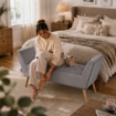 PANCA IN VELLUTO CON GAMBE LEGNO 117 X 40 X 60 CM IN COLORE GRIGIO