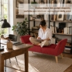 PANCA IN VELLUTO CON GAMBE LEGNO 117 X 40 X 60 CM IN COLORE BORDEAUX