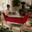 PANCA IN VELLUTO CON GAMBE LEGNO 117 X 40 X 60 CM IN COLORE BORDEAUX