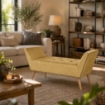 PANCA IN VELLUTO CON GAMBE IN LEGNO 117 X 40 X 60 CM IN COLORE SENAPE