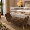 PANCA IN SIMILPELLE CON GAMBE LEGNO 117 X 40 X 60 CM IN COLORE MARRONE