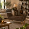 PANCA IN SIMILPELLE CON GAMBE LEGNO 117 X 40 X 60 CM IN COLORE MARRONE