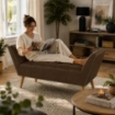 PANCA IN SIMILPELLE CON GAMBE LEGNO 117 X 40 X 60 CM IN COLORE MARRONE