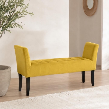 PANCA IN VELLUTO CON GAMBE NERE 110 X 40 X 60 CM IN COLORE GIALLO ORO