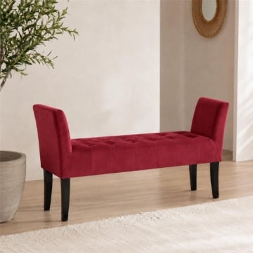 PANCA IN VELLUTO CON GAMBE NERE 110 X 40 X 60 CM IN COLORE BORDEAUX