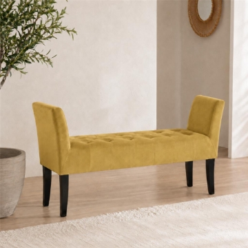 PANCA IN VELLUTO CON GAMBE NERE 110 X 40 X 60 CM IN COLORE SENAPE