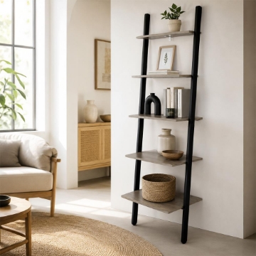 SCAFFALE DA PARETE INCLINATO CON 5 RIPIANI 64X48.5XH180 CM IN COLORE NERO