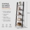 SCAFFALE DA PARETE INCLINATO CON 5 RIPIANI 64X48.5XH180 CM IN COLORE NERO