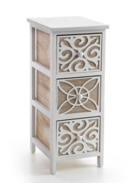 CASSETTIERA DA ARREDO DECORATA CON 3 CASSETTI 26X32XH62CM LEGNO E BIANCO ARTICOLO USATO 