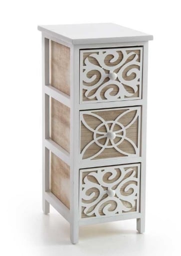 CASSETTIERA DA ARREDO DECORATA CON 3 CASSETTI 26X32XH62CM LEGNO E BIANCO ARTICOLO USATO 