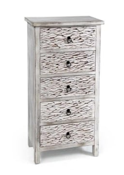 MOBILE A 5 CASSETTI EFFETTO ANTICATO 60X36X116 CM IN COLORE BIANCO SPORCO