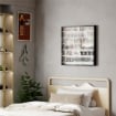 BACHECA PORTAOGGETTI A 5 RIPIANI REGOLABILI IN LEGNO CON ANTE IN VETRO, 80X9.5X83 CM, BIANCO E NERO