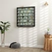 BACHECA PORTAOGGETTI A 5 RIPIANI REGOLABILI IN LEGNO CON ANTE IN VETRO, 80X9.5X83 CM, BIANCO E NERO