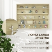 BACHECA PORTAOGGETTI A 5 RIPIANI REGOLABILI IN LEGNO CON ANTE IN VETRO, 80X9.5X60 CM, COLOR LEGNO
