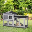 CONIGLIERA A 2 LIVELLI CON RETE PROTETTIVA E ROTELLE IN LEGNO E METALLO 157.4X53X99.5 CM GRIGIO