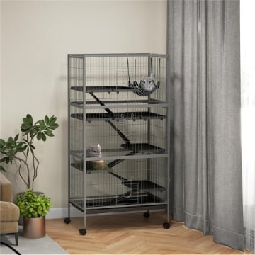 GABBIA PER CONIGLI CON 4 INGRESSI A LIVELLI MULTIPLI CON AMACA, IN ACCIAIO E PP, 80X52X159 CM