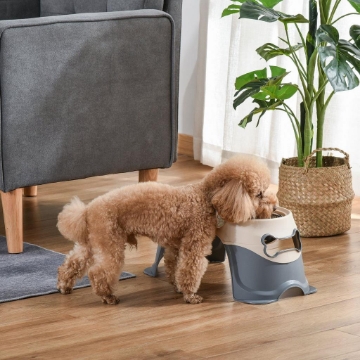DOPPIA CIOTOLA PER CANI RIALZATA IN ACCIAIO INOX E PLASTICA E PIEDINI ANTISCIVOLO, 47X25X20CM, BIANCO